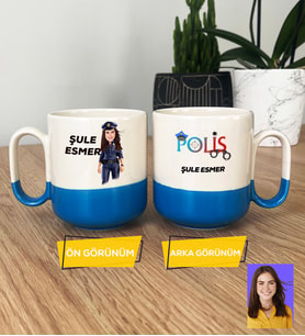 Kişiye Özel Karikatürlü Polis Hediye Pro Kupa Bardak Kadın Polise Polisler Günü Hediyesi (Mavi)