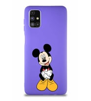 Samsung Galaxy M51 Soft Premier Kapak Mickey Mouse-A Tasarımlı Silikon Kılıf - Mor (Şeffaf)