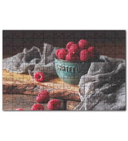 Cakapuzzle Yeşil Kasede Ahududular ve Gri Tül Puzzle Yapboz MDF (Ahşap) (120 Parça)