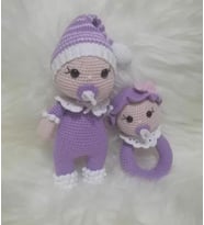Emzikli Bebek Uyku Arkadaşı ve Çıngırak Amigurumi Organik Oyuncak
