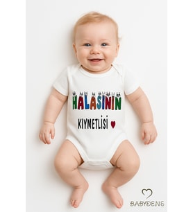 Halasının Kıymetlisi Yazılı Çıtçıtlı Bebek Body Tulum Zıbın  %100 Pamuk  0-3 Ay - 24 Ay (Beyaz)