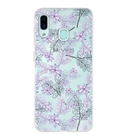 Samsung Galaxy A30 Uyumlu Kapak Floral Lila Tasarımlı Şeffaf Silikon Kılıf