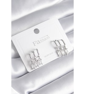 Pirinç Gümüş Renk 3'lü Sallantı Zirkon Taşlı Küpe TJ-BKP8421