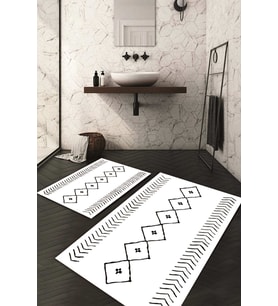 Dijital Baskılı Kaymaz Taban Yıkanabilir 2'li Klozet Takımı Banyo Paspası NDKZ-HS-241 (Beyaz)