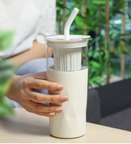 Cam Detox Pipetli Termos 650 ml (Beyaz)