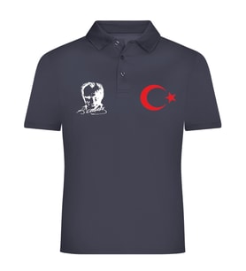 ATATÜRK AY YILDIZ BASKILI POLO YAKALI TİŞÖRT (Antrasit)