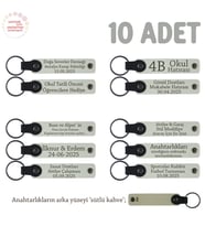 Kına Gecesi Katılımcılarına, 10'lu Set, İsimli Hediyelik Deri Hatıra Anahtarlığı, Beyaz & S Kahve