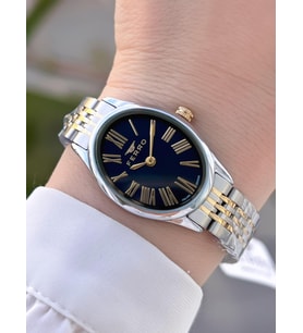 Ferro Çelik Kordon Oval Kasa İTALIAN DESIGN 2 Yıl Garantili Kadın Kol Saati+Bileklik EFL40145-M7 (Lacivert)