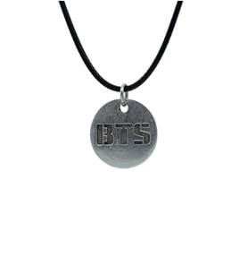 BTS Madalyon Deri ip Kolye - Gümüş Kaplama - Kadın Erkek Kolye - No:992