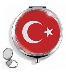 Cep Aynası Türk Bayrağı Tasarımlı El Aynası Makyaj Aynası Kişiye Özel Hazırlanabilir Yuvarlak Çanta Aynası