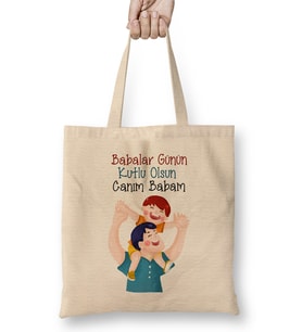 Babalar Günü Babaya Hediye 048 Bez Çanta Uzun Saplı