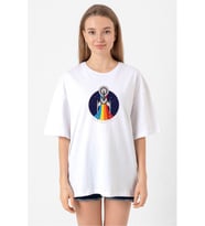 Star Trek Discovery Retro Ship Beyaz Kadın Oversize Tshirt