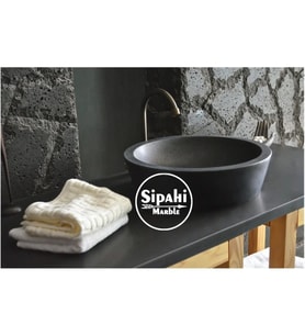 Sipahi Marble Bazalt Siyah Çanak Silindir Lavabo