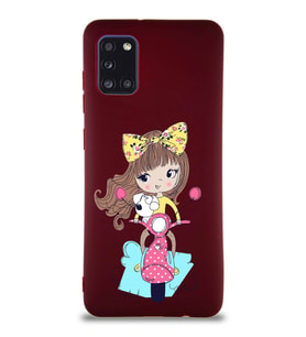 Samsung Galaxy A31 Soft Premier Kapak Vespagirl Tasarımlı Silikon Kılıf - Mürdüm (Şeffaf)
