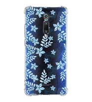 Xiaomi Mi 9T Pro Köşe Korumalı Antişok Kapak Floral Mavi Tasarımlı Şeffaf Silikon Kılıf