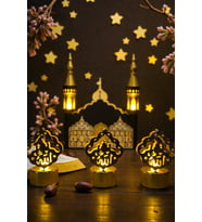 Ramazan Dekoratif LED Gece Lambası 3’lü Set – Pilli Masa Üstü Mum Işığı Yazılı Tasarım