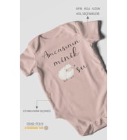 Amcasının Minik Kuzusu Baskılı Bebek Zıbını – Çıtçıtlı Body  %100 Pamuk Kısa Kol (Pastel Pembe)