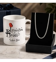 BK Gift Kişiye Özel Babalar Günü Tasarımlı Beyaz Kupa & Sık Gurmet Zincir Kolye -9, Babalar Günü Hediyesi