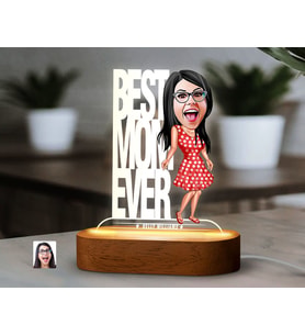 BK Gift Kişiye Özel Anne Karikatürlü Dekoratif 3D Biblo LED Işıklı Gece Lambası-3, Anneye Hediye, Anneler Günü Hediyeleri