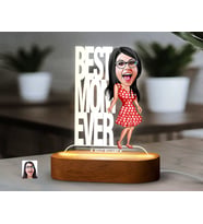 BK Gift Kişiye Özel Anne Karikatürlü Dekoratif 3D Biblo LED Işıklı Gece Lambası-3, Anneye Hediye, Anneler Günü Hediyeleri