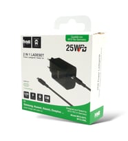 MY2 Tec 2'si 1 arada şarj seti IPhone 15 Samsung Huawei Xiaomi Oneplus USB-C için şarj kablosu siyah 25W 3A 100cm