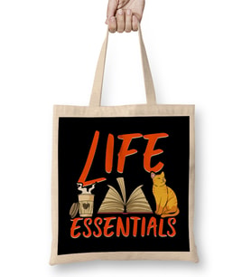 Adorable Life Essentials Coffee Books & Cats Bez Çanta Uzun Saplı