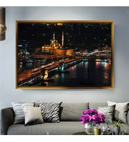 Tablore Gece Galata Köprüsü Ve Eminönü Cami Manzaralı Kanvas Tablo Salon Duvar Dekoru