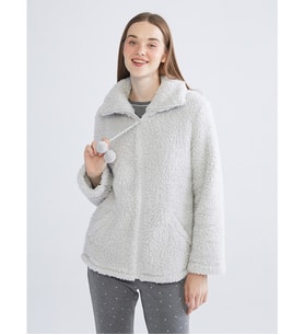 LCW DREAM Gri Gömlek Yaka Pelüş Kadın Pijama Üstü