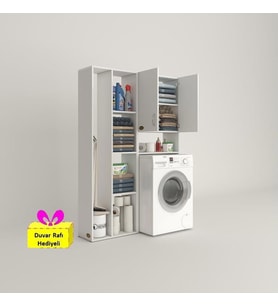 Kenzlife çamaşır makinesi dolabı sinemmega byz 180*156*30 banyo arkalıklı + tekli duvar rafı hediyeli (Karışık)
