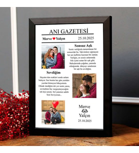 Sevgiliye Hediye Anı Gazetesi Tasarımlı Fotoğraflı Kişiye Özel Kolaj Fotoğraf Çerçevesi Eşe Hediye Sevgililer Günü, Yıl Dönümü Hediyesi (Siyah)