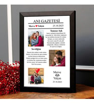 Sevgiliye Hediye Anı Gazetesi Tasarımlı Fotoğraflı Kişiye Özel Kolaj Fotoğraf Çerçevesi Eşe Hediye Sevgililer Günü, Yıl Dönümü Hediyesi (Siyah)