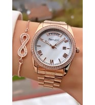 Ferrucci Marka Rose Gold Renk Çelik Kordon 2 Yıl Garantili Kadın Kol Saati - Bileklik