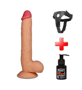 OdinsShop 27,5 cm Belden Bağlamalı Yeni Nesil Realistik Penis + Kemer + Kayganlaştırıcı Hediyeli