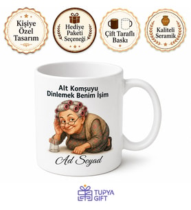 Alt Komşudan Gelen Sesleri Dinleyen Meraklı Teyze Kupası Hediye Bardak