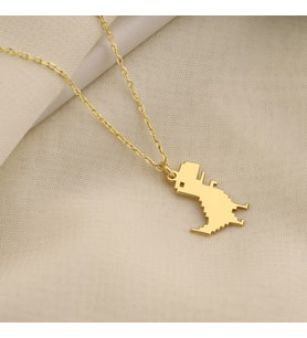 DKMN Gümüş Piksel Dinazor Kolye Unisex Gümüş Kolye Google Piksel Kolye (Gold)