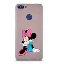Huawei P Smart Soft Premier Kapak Minnie Mouse-E Tasarımlı Silikon Kılıf - Pudra (Şeffaf)
