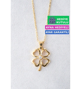 Jewelmim Dört 4 Yapraklı Yonca Gümüş Kolye Sarı Altın Kaplama Yoncalı 925 Ayar Kadın Gümüş Yonca Kolye (Sarı)