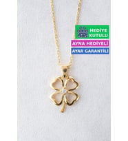 Jewelmim Dört 4 Yapraklı Yonca Gümüş Kolye Sarı Altın Kaplama Yoncalı 925 Ayar Kadın Gümüş Yonca Kolye (Sarı)