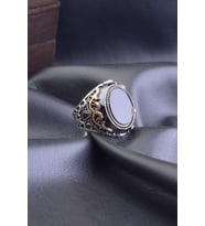 INNUENDO DESENLİ SİYAH ZİRKON TAŞ OVAL 925 AYAR GÜMÜŞ ERKEK YÜZÜK