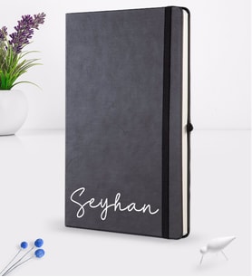 BK Gift Kişiye Özel El Yazısı Tasarımlı Siyah Termo Deri Defter 16x24cm Model 1