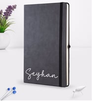 BK Gift Kişiye Özel El Yazısı Tasarımlı Siyah Termo Deri Defter 16x24cm Model 1