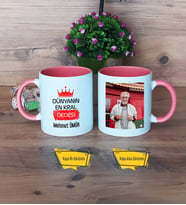 Dedeye Hediye Kupa Bardak Pembe Fotoğraflı Dedeye Babalar Günü Hediyesi