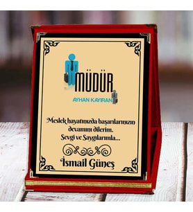 Müdür Baskılı Plaket (2. Tasarım)  Kişiye Özel (Kırmızı)