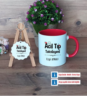 Acil Tıp Teknisyeni Kupa Bardak Kırmızı ve Ahşap Anahtarlık Hediye (Model 1)
