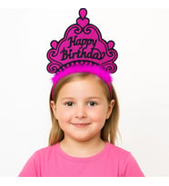 Fuşya Happy Birthday Prenses Tacı – Doğum Günü Taç Aksesuarı