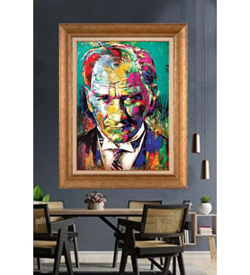 Altın Varaklı Çerçeveli Paspartulu Atatürk Tablo TR1234 (Gold)