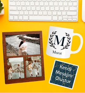 Kişiye Özel Baş Harf İsim Soyisim Beyaz Kupa 3 Fotoğraflı Kolaj Ve Kendi Mesajını Oluştur Kart Seti