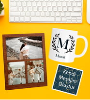 Kişiye Özel Baş Harf İsim Soyisim Beyaz Kupa 3 Fotoğraflı Kolaj Ve Kendi Mesajını Oluştur Kart Seti