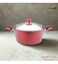 ARZU ÇELİK 28 Cm Granit Derin Tencere Çelik Kapak - Kırmızı