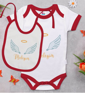 BK Kids Meleğim Tasarımlı Kırmızı Bebek Body Zıbın ve Mama Önlüğü Hediye Seti-1